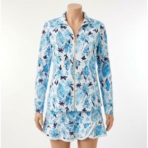 NEW LILLY PULITZER leona upf 50+ zip-up jacket in resort white seashell splendor